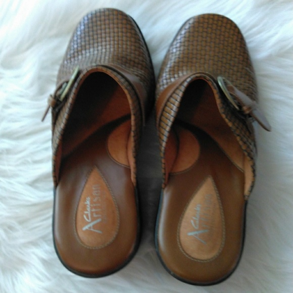Clarks Artisan Leather Basket Weave Clogs 8.5M - Picture 5 of 8